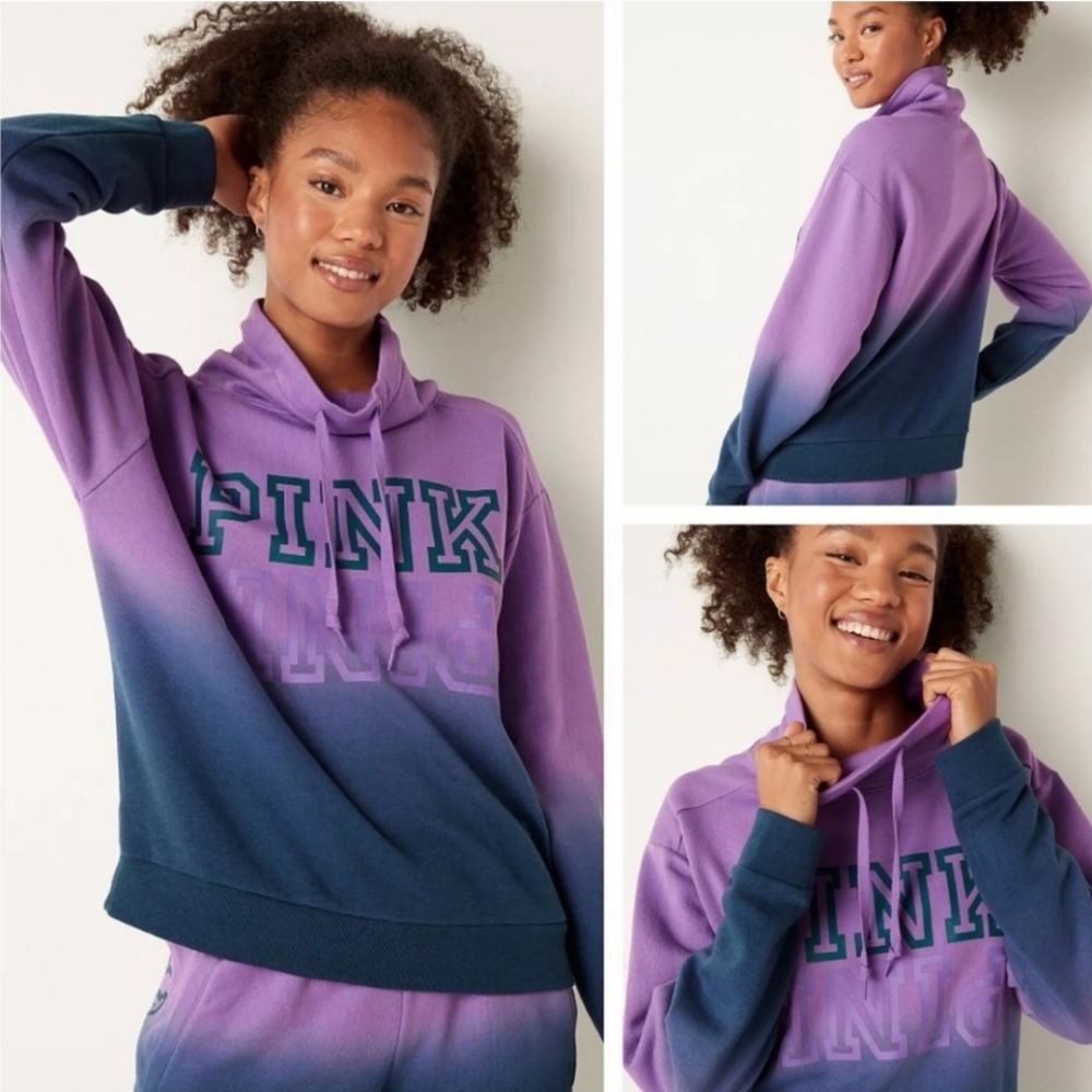 Pink VS Purple Blue Ombre Hoodie Logo Bold Lettering Size Medium